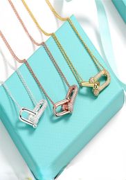 Ushaped pendant necklace women039s belt with diamonds hearts and arrows zircon Jewellery European and American style double plat4784291