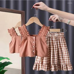 Clothing Sets Costumes For Girls 2024 Dongdaemun Korean Summer Clothes Cotton Two-Piece Set Cute Sleeveless Shirts And Midi Dresses