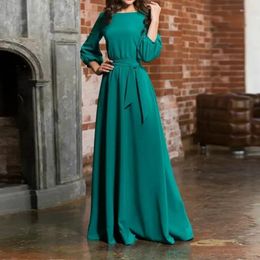 Casual Dresses 2024 Women's Spring And Autumn Elegant Party Fashion Dress Lantern Sleeve Belt O-neck Long