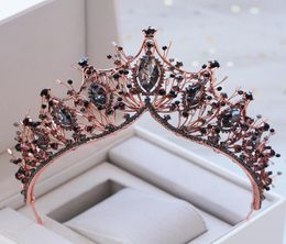 KMVEXO Baroque Rose Gold Black Crystal Bridal Tiara Rhinestone Diadem Pageant Crown for Brides Headband Wedding Hair Accessories Y9290368