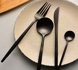 Matte Black Silverware Set HEAVY DUTY 4 Pieces Fork Tea Spoon Stainless Steel Flatware Utensils Cutlery Tableware Steak KnifeS F1501253