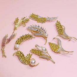 Brooches Creative Luxury Crystal Wheat Ear Brooch Collar Pin Suitable For Suit Shiny Rhinestone Ladies Temperament Jewellery Gifts