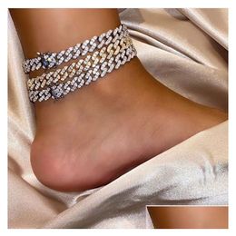 Anklets Designer Jewellery Iced Out Chains Men Women Hip Hop Bling Diamond Ankle Bracelets Gold Sier Cuban Link Fashion Accessories Drop Otdv2