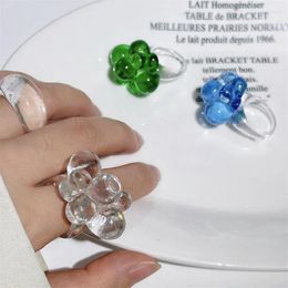 Cluster Rings 2024 Vintage Transparent Beaded Exaggerated Acrylic Ring Simple Personality Flower For Women Fashion Jewellery Resin