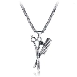 Pendant Necklaces Vintage Punk Style Titanium Steel Scissors Combs Barber Pendants For Men Rock Jewelry High Quality Never Fade