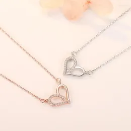 Pendants Pure Silver Heart-shaped Necklace Female Collarbone Mosaic Gold Colour Niche Design The Heart Of Ocean Pendant