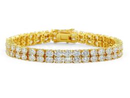 Hip Hop White Zircon Bling Double Layers Tennis Bracelet 18k Real Gold Plated Women Bangle8680391