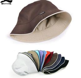 plain Solid bucket hats men reversible two sides can wear 100 cotton sun bob cap comfortable fisherman hat 2205071355068