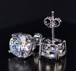 Round Cut Stud Earrings 18k White Gold Filled Mens Womens Genuine Clear Cubic Zirconia Earrings Prevent Allergy4514330