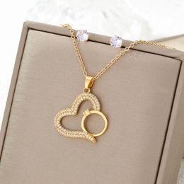 Necklace Earrings Set Romantic Pave Zircon Love Heart Pendant Necklaces Women Ring Crystal Clavicle Chain Bride Engagement Jewellery Bijoux