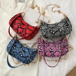 Shoulder Bags Female Fashion PU Leather Snake Pattern Printing Chain Crossbody Underarm Hobos Women Designer Purse Handbags