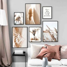 pers Reed Grass Flower Plant Botanical Nordic Posters And Prints Wall Art Canvas Painting Wall Pictures For Living Room Home Decor J240505