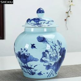 Storage Bottles Classical Blue And White Porcelain Jar Ceramic Ginger Sealed Tea Canister Desk Decoration Cosmetic Containers