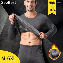 Men's Thermal Underwear See Ultra Thick Men Winter Shirts Pants One Set Suit Clothes For Male Snow Cold Weather Plus Size 7XL 6XL