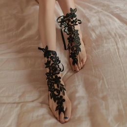 Women Socks Sexy Stockings Lingerie Embroidery Flower Lace-Up Lace Hollow Cosplay Party Nightclub Foot Cover Underwear