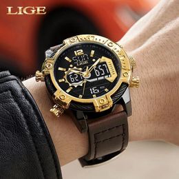 LIGE Military Mens Watches Top Brand Luxury Sport Watch Men Waterproof Digital Alarm Watch For Men Dual Display Quartz ClockBox 240428