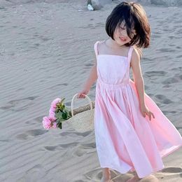 Girl Dresses Children Girls Baby Sling Dress Korean Solid Color Camisole Princess Fashion Backless Beach Clothes Kids For 3-8Y