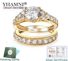 Sent Certificate Original Solid 925 Silver Ring Set For Women 100 Natural Zirconia 20ct Pure Gold Wedding Rings Fine Jewelry JR7853718