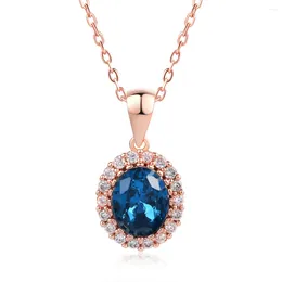 Pendant Necklaces Dainty Blue Red Green Crystal Necklace For Women Ladies Vintage Rose Gold Color Chain Choker On Neck Wedding Jewelry