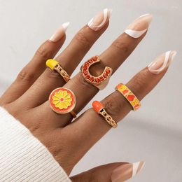 Cluster Rings 5pcs/sets Colorful Daisy Flowers Joint Ring Sets For Women Shiny Crystal Stone U Geometry Alloy Metal Jewelry Anillo