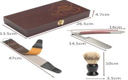 Vintage Straight Razor Shaving Kit Barber Stainless Steel Edge Folding Knife Wood Case Sharpening Strop Brush Shaving Set4900078