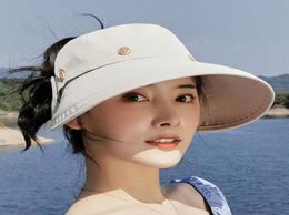 Summer Fodable Two Wearing Sun Hats For Female Bow Visor Caps Outdoor UV Protection Beach Hat Women Empty Top Wide Brim2861376