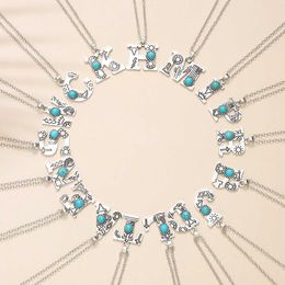 designer Alloy English Letter Necklace Pendant Western Wind Cactus Sunflower Turquoise Chain 1C5X