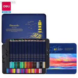 Pencils Deli 72 Colourful Oil Painted Pencil Set with Iron Box Wooden Coloured Pencil Used for Painting Art Station Return to School Gift d240510