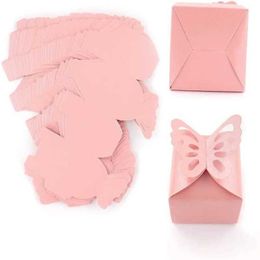 3Pcs Gift Wrap 50pcs Pink Butterfly Pattern Wedding Party Gift Boxes Ribbon Candy Bags