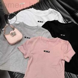 Women's T-Shirt designer 24 South Oil Spring New European Goods Slim Fit Round Neck Short sleeved T-shirt with Front Shoulder Bottom Top High end Fashion QGSJ