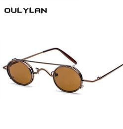 Sunglasses Oulylan Small Round STEAMPUNK Sunglasses for Men Retro Vintage Metal Punk Clip on Sun Glasses Male Gift Small Oval Eyew4737588