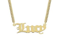 Custom Name Necklaces for Women Mother039s day Nameplate Pendant with Cuban Chain Year Necklace Old English Font Design Gold St2502719