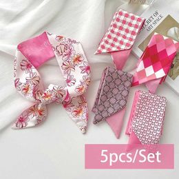 Scarves 2-6 pieces/set of silk scarves womens fabric headband accessories womens scarves ribbons neckties Q240509
