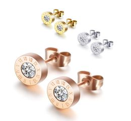 Roman numerals single diamond stud earrings high quality zircon titanium steel rose gold men and women earrings for women fashion 7406092