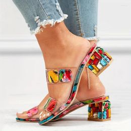 Dress Shoes Women's Colorful Plaid Chunky Heel Sandals - For Vacation And Summer Beach Wear