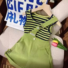 Clothing Sets Childrens Summer Set 2024 Korean Striped Top And Solid Color Pants Two Pieces Casual Comfortable