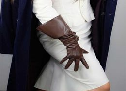 Long Leather Gloves Female 50cm Loose Big Sleeve Faux Leather PU Gloves Coffee Dark Brown Women WPU315 2201127162481
