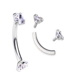 Tragus Earring Internally Thread Cubic Zircon Stainless Steel Curved Barbell Piercing Eyebrow Ring Body Jewelry2768697
