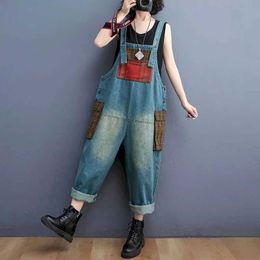 Womens Jumpsuits Rompers Denim Jumpsuits Women Patchwork Design Korean Style Overalls One Piece Outfit Women Rompers Casual Vintage Playsuits Harem Pants Y2UG9R