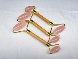 Rose Quartz pink jade Roller handcraft massager kits with guasha gua sha spiked wave face facial massage white box package in stoc3729501