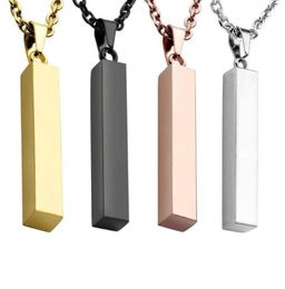 2020 Trendy Vertical Bar Necklace Stainless Steel Rose Gold Black Silver Colour Rectangle Pendant Necklace For Women Men Gift8108410