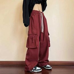 Men's Pants HOUZHOU Y2K Red Goods Mens Harajuku Black Trousers Mens Street Clothing Hip Hop Pocket Loose Casual American Wildlife Park StyleL2405