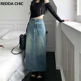 Skirts REDDACHiC Tall Girl Friendly Back Slit Women Denim Skirt High Waist A-line Minimalist Maxi Long Jean Bottoms 90s Vintage Clothes