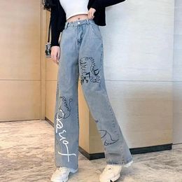 Women's Jeans Wide Leg Baggy Graphic High Waist Pants For Women Woman Clothing Y2k Clothes 2000s Streetwear 90s Grunge Urban Pant