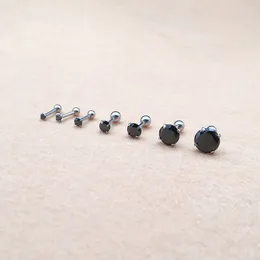 Stud Earrings 316l Stainless Steel Screw-back Black Round Zircon 2mm To 8mm Classical Style No Fade Allergy Free