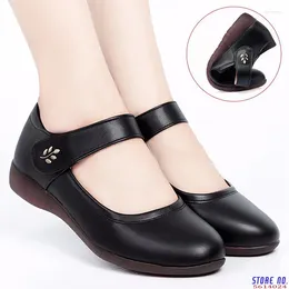 Casual Shoes 2024 Soft Bottom Flats Women Black Ankle Strap Woman Comfortable Pu Leather Shallow Mouth Mom