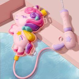 Water backpack cute unicorn water blasting toy jet water shooter with tank summer swimming pool beach water and sand toy going out 240509