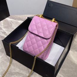 Mini Flap Phone Bags High Quality Solid Colour Leather Hardware Pendant Classic Quilted Diamond Gold Chain Crossbody Bag Ladies Luxury D Dkvt