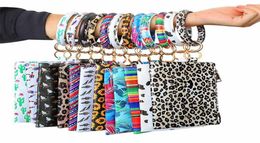 PU Bracelet Keychain Leather Wrist Key Ring Round Leopard wallet Bracelets Handbag Pendant Purse Lady Clutch Bag Coin Purse Makeup3828089