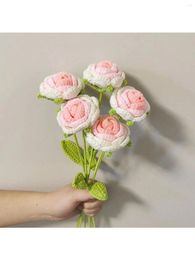 Decorative Flowers 1 Pc Rose Crochet Flower Artificial Hand Knitted For Bride Party Decor Homemade Festival Gifts